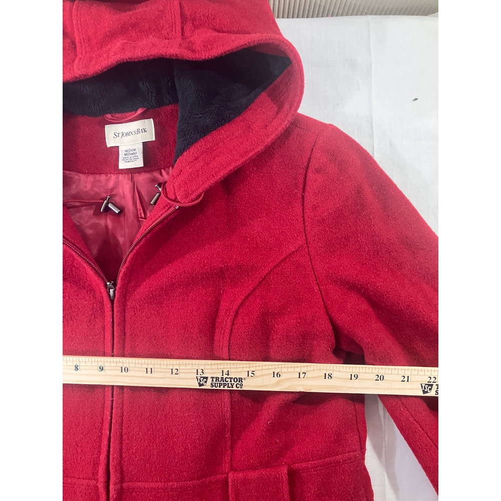 ST JOHNS‎ BAY Red Wool Blend Hooded Coat Jacket Women's Medium - Picture 4 of 7